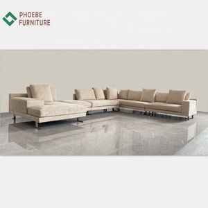 Sofá modular de esquina de cuero auténtico nobuk, color beige, diseño moderno en forma de <span class=keywords><strong>L</strong></span> - Product Image 2