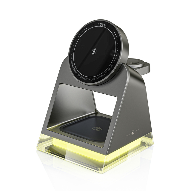 Innovative Design 3 in 1 Wireless Charger 15W Fast Charging Wireless Charger with Night Light