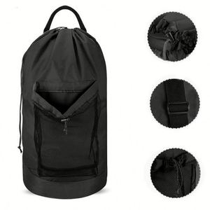 Custom logo High Quality Heavy Duty Durable Travel Storage Bag <b>Drawstring</b> 600d Oxford Clothes Mesh Laundry Wash <b>Backpack</b> Bag - Product Image 6