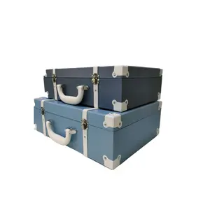 Grande boîte valise en carton avec des bandes en PU pour hommes, coffret de pièces avec poignée en PVC pour vêtements et chaussures