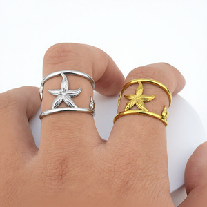 Summer Unique Niche Design Double Layered Starfish <b>Ring</b> Vintage Style Exquisite Unisex's Stainless Steel <b>Rings</b> Fashion Jewelry - Product Image 1