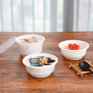 Conteneur alimentaire rond en plastique jetable, bol à soupe blanc avec couvercle, bol à nouilles à emporter - Product Image 3