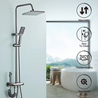 Système de douche mural en aluminium pour salle de bain, avec jets de pluie massants, commande à touches piano, ensemble de douche mural, douchette à main et douchettes bidet