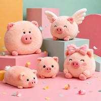 Peluche OEM Mignonne en Forme de Cochon Ange Rond, avec Ailes et Nœud, Corps Rembourré