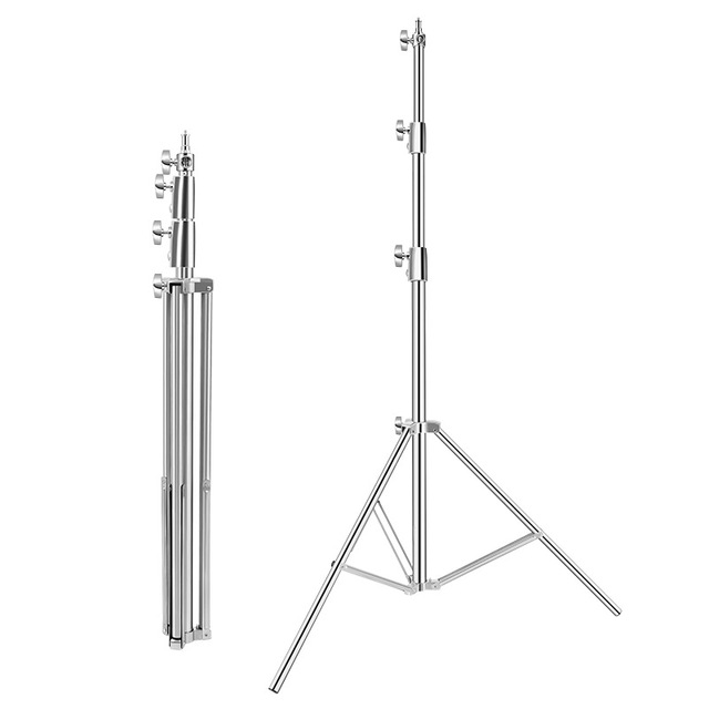 Professional Light Stand Stainless Steel Heavy Duty Studio Photography Tripod Stand with 1/4 to 3/8 Screw Adapter for Strobe