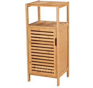 Mobiletto da Bagno Autoportante, Piccolo Armadietto in Bambù, Organizzatore con 4 Ripiani e Porta Singola, Tavolino Laterale per Divano - Product Image 1