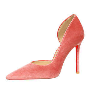 รองเท้าส้นสูงทรงสลิปออนแบบมีสายรัดข้างสีแดงสไตล์ยุโรปอเมริกัน รุ่น 9269 ทำจากกำมะหยี่ พื้นยาง ช่วยให้เท้าดูเรียวเล็ก ปลายแหลม สำหรับผู้หญิง - Product Image 5