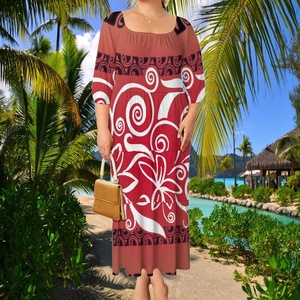 Vêtements insulaires personnalisés Robe d'été tropicale à manches courtes Polynésienne <span class=keywords><strong>hawaïenne</strong></span> Tribale élégante Robe longue extensible pour <span class=keywords><strong>femme</strong></span> - Product Image 1