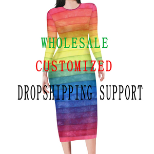 Robe longue à manches longues et col rond pour femme, polynésie française, livraison directe, mode jaune, printemps - Product Image 2