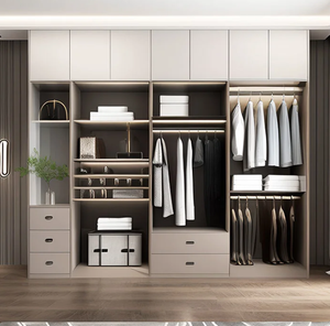 ตู้เสื้อผ้าไม้ตู้ประตูกระจกตู้ไม้อัดปรับแต่งได้ทันสมัยเฟอร์นิเจอร์โรงแรม - Product Image 3