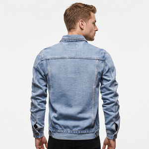Veste en jean slim pour homme, col rabattu classique, décontractée, en coton bleu délavé, respirante, à bouton unique, style automne, coupe régulière - Product Image 2