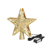 Décoration de Noël pour sapin : Étoile dorée et argentée en polyester, projecteur de flocons de neige lumineux, LED rotative scintillante, décorations festives pour le sommet du sapin
