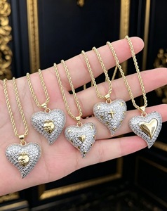 Collier pendentif cœur en laiton plaqué or 18 carats, micro-incrusté de zircon, chaîne bicolore, bijoux pour femmes - Product Image 3