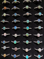 Nature Opale Bijoux Opale Multicolore Gemme 925 Bague En Argent Sterling Haute Qualité Vintage Oeuf Femmes Ovale Coupe Feu Rose Bleu