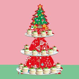 Christmas <b>Tree</b> Disposable Paper Multi-Tiered Cake <b>Stand</b> with Holder for Party Decorations - Product Image 1