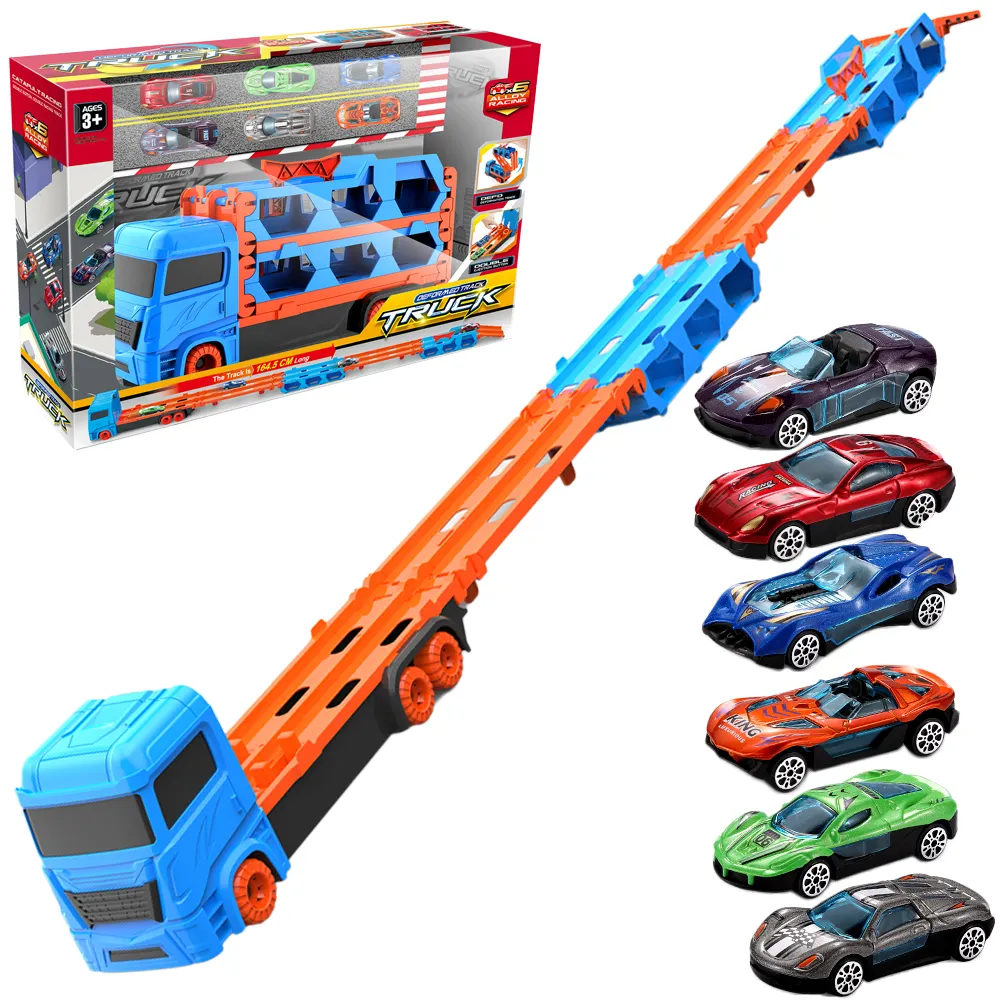 Xu hướng sản phẩm 2024 New arrivals lớn lớn đôi catapult biến dạng gấp xe tải kim loại diecast Transporter đồ chơi juguetes