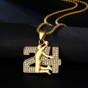 Collier pendentif en acier inoxydable avec incrustations de CZ, design de l'icône du basketball hip-hop <span class=keywords><strong>Kobe</strong></span> <span class=keywords><strong>Bryant</strong></span> 24, bijoux fins et tendance pour hommes et femmes - Product Image 5
