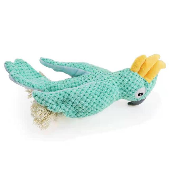 High Quality Corduroy Parrot Cotton Dog Rope Sound Toy Dog Plush Toy