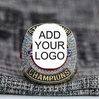 Personnalisez votre logo, bagues de championnat unisexes décontractées plaquées or avec cristaux et strass