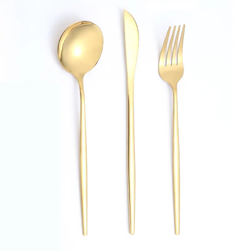 Stainless Steel Gold Color Cutlery Knife Fork Spoon 3pcs Set Tableware For Restaurant Wedding Gifts