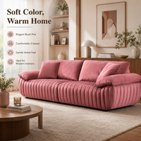 Canapé capitonné en velours rose avec coussins moelleux et design à profil bas pour salon, hôtel, appartement, chambre à coucher