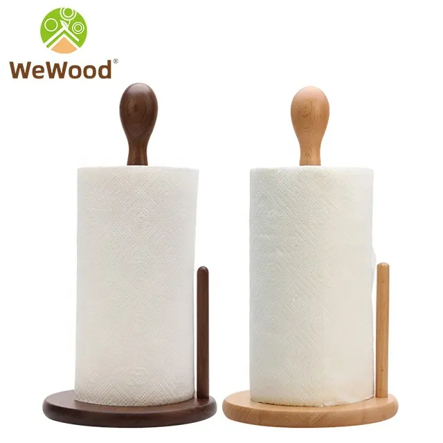 Groothandel Moderne Hand Roll Tissue Papier Houder Stand Bamboe Hout Keuken Papieren Handdoek Houder