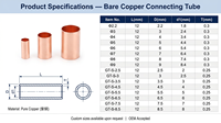 Tube connecteur en cuivre électrolytique pur anti-oxydation OEM 99,9 % Cu ultra-fin 0,25 mm -40 à 120 °C pour soudage électrique