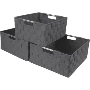 Opbergdoos Geweven Mand Bak Container Tote Kubus Organizer Set Stapelbare Opbergmand Geweven Riem Plank Organizer Gebouwd