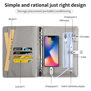 8000mAh PU cuero Notebook Power Bank cargador inalámbrico 16GB disco USB logotipo personalizado diario <span class=keywords><strong>Agenda</strong></span> - Product Image 3