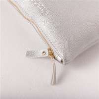 Sac de rangement en cuir PU avec logo personnalisé, élégant, plat, grain de litchi, organisateur en métal, fermeture éclair, sac de maquillage de voyage