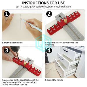 Guide de perçage en alliage d'aluminium Outil de menuiserie Outil de gabarit Poignées de <span class=keywords><strong>placard</strong></span> Boutons de trou Gabarit de quincaillerie d'armoire - Product Image 6