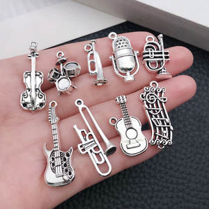 Dijes de Instrumentos Musicales Vintage Plateados en Oferta, Notas Musicales, Piano, Guitarra, Colgantes para Fabricación de Joyería DIY - Product Image 1