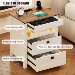 Modern Moroccan-Style Wooden Bedside Table with LED Light Invisible Lock Human Sensor <strong>Drawer</strong> - Product Image 1