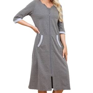 <span class=keywords><strong>Peignoir</strong></span> long <span class=keywords><strong>zippé</strong></span> en coton respirant pour femme, idéal pour la vente directe transfrontalière, avec poches, pour la maison ou comme pyjama. - Product Image 5