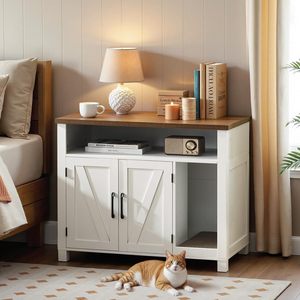 Modern minimalist wooden indoor concealed <b>cat</b> <b>litter</b> enclosure, multi-functional indoor <b>cat</b> house, customizable <b>cat</b> toilet. - Product Image 3