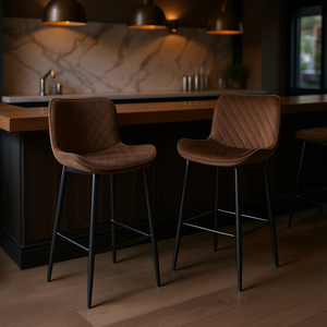 Tabourets de bar modernes, hauteur d'assise 29 pouces, revêtement en velours marron, pieds en métal, meubles de salle à manger de style pub - Product Image 2