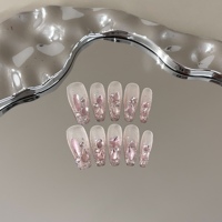 Uñas Postizas Hechas a Mano de Lujo con Lazo 3D, Efecto Ojo de Gato Mauve, Reutilizables, Largas, Forma Ataúd, con Puntas Adhesivas