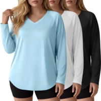 Lot de 3 maillots de bain Rash Guard personnalisés pour femme, grande taille, à manches longues, protection solaire UPF50+, séchage rapide, en polyester et élasthanne, pour l'été et la plage