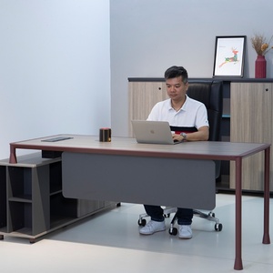 Modern Luxury Executive L-Shaped Office <b>Desk</b> Wooden <b>Table</b> with Iron Material for Home School or Hospital Office Furniture - Product Image 3