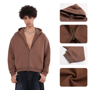 Sweat à capuche zippé ample personnalisé pour hommes, qualité supérieure, 350 g/m², en molleton, coupe carrée, double fermeture éclair, pour grossistes OEM - Product Image 3