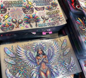 Autocollants Décalcomanies Adhésives Lavables Anti-UV à Paillettes pour Gobelets Métalliques et Verres DIY – Thème Carnaval de Rio Tendance - Product Image 1