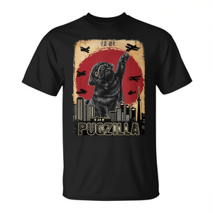 Camiseta Pugzilla Black Pug con diseño japonés Kaiju para adultos unisex - Product Image 2