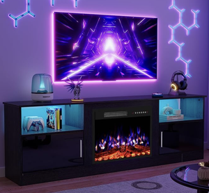Foyer intérieur électrique à bouton manuel télécommandé <span class=keywords><strong>de</strong></span> 23 pouces, support <span class=keywords><strong>de</strong></span> téléviseur <span class=keywords><strong>de</strong></span> 72 pouces, option <span class=keywords><strong>de</strong></span> couleur <span class=keywords><strong>de</strong></span> la flamme en bois, autoportant pour la maison - Product Image 1