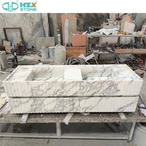 Évier de salle de bain en marbre blanc Arabescato naturel HZX Évier sur pied en marbre autoportant pour hôtel et maison - Product Image 4