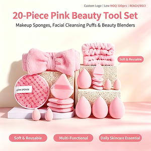Set di 20 Spugne per Trucco Rosa, Senza Lattice, per Pulizia del Viso, con Logo Personalizzato, Kit di Strumenti Cosmetici per Donne - Product Image 1