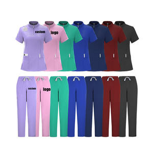 Personalizado 4 Way Stretch Spandex Cremallera Enfermeras Hospital Uniformes Enfermería Scrubs Traje Uniformes StraightStand Collar Mujeres Scrub Sets - Product Image 1