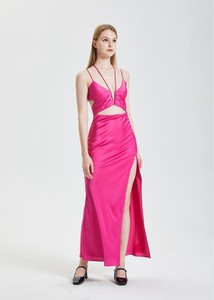 Abito estivo da donna personalizzabile in tessuto di alta qualità vestito Sexy lungo fino al pavimento con cinturino intagliato a tinta unita - Product Image 4