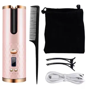 Private Label Mini Usb Rechargeable Auto Cordless Rotating Magic Hair Curling Iron Wireless Electric Automatic Hair Curler