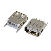 Conector USB 2.0 Tipo A Hembra en Ángulo Recto de 180/90 Grados, Montaje Vertical a Través del Orificio, Conector USB de 4 Pines DIP para PCB