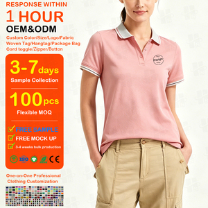 Camisa de Trabajo de Piqué con Diseño de Bordado 3D Personalizado, 95% Algodón, 5% Elastano, para Mujer, Estilo Polo Holgado con Botones - Product Image 1